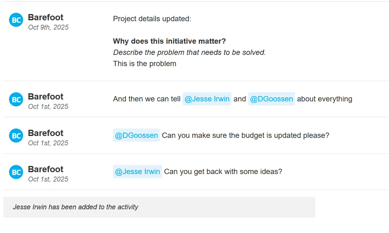 Screenshot of @ mentions in action
