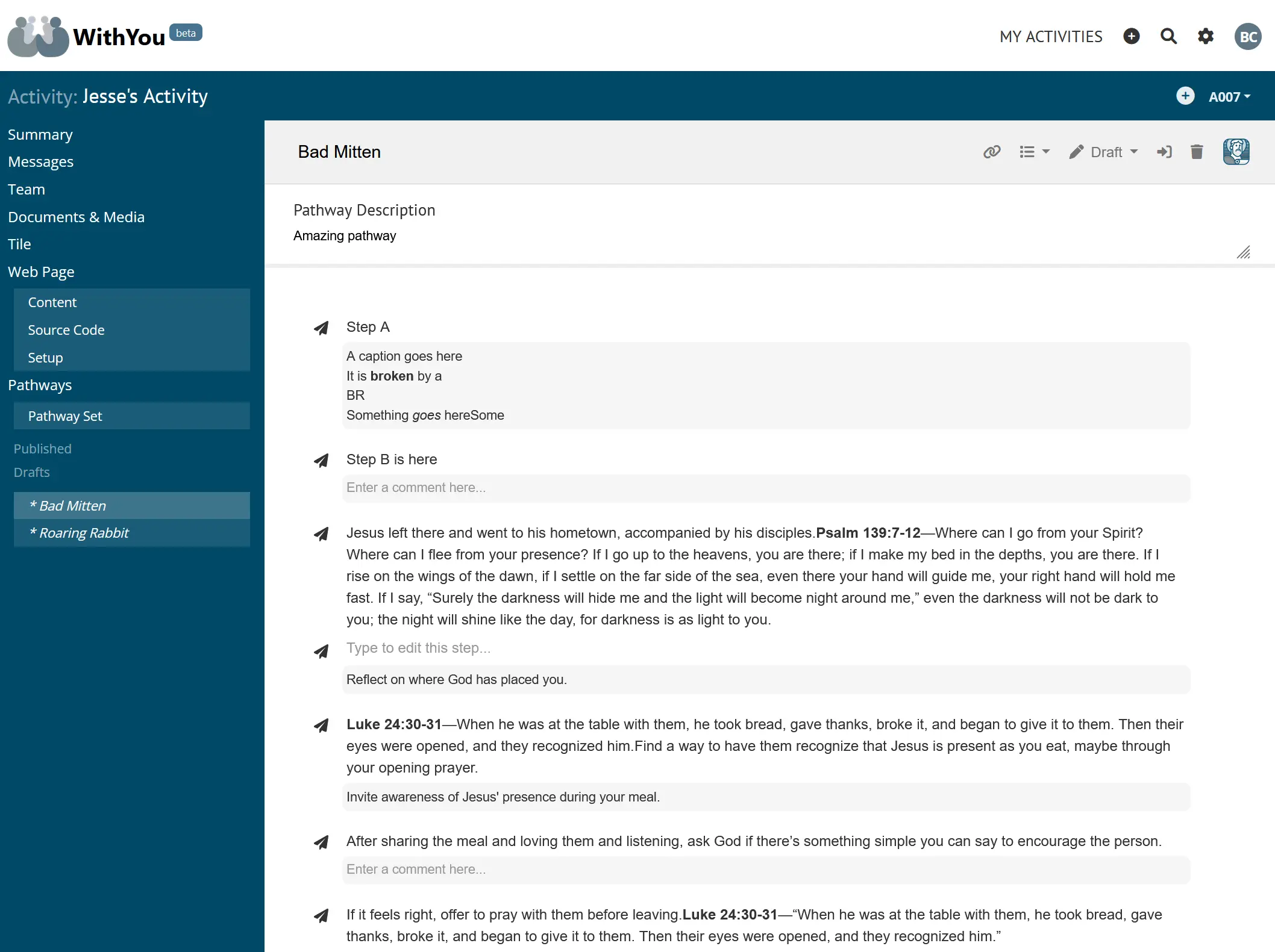 Image from the WithYou admin console